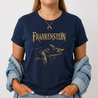 Frankenstein Printed T-Shirt | Halloween Book Lover Gift Navy