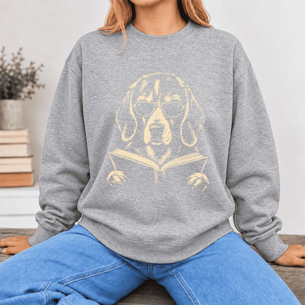 Beagle Reading Book Softstyle Sweatshirt | Dog Mom Reader Gift Sport Grey