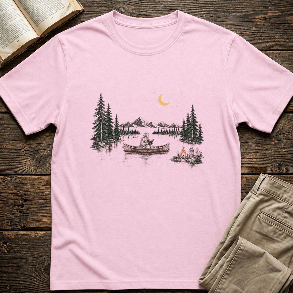 Reading Ghost On The Boat Printed T-Shirt | Spooky Book Lover Gift Light Pink