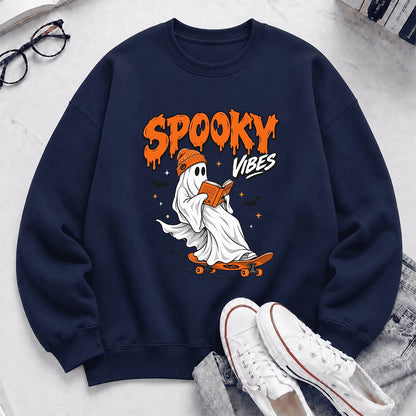 Spooky Vibes Printed Sweatshirt | Halloween Reader Gift Navy