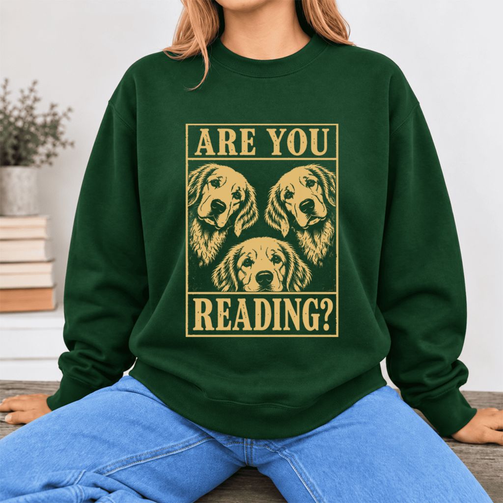 Are You Reading Golden Retriever Softstyle Sweatshirt | Dog Mom Reader Gift Forest Green