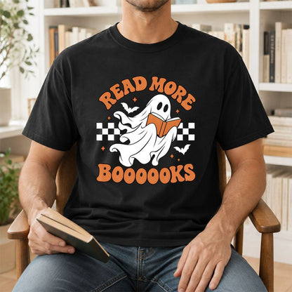 Read More Books Flying Ghost Printed T-Shirt | Halloween Book Lover Gift Black