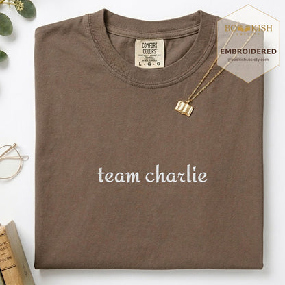 Embroidered Team Charlie Comfort Color® T-shirt Book Lover Gift Espresso