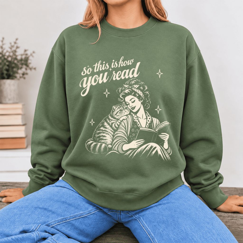 How You Read Exotic Shorthair Softstyle Sweatshirt | Cozy Cat Lover Reader Gift Military Green