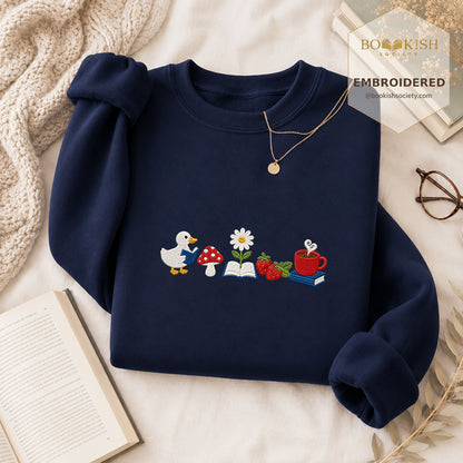 Duck Mushroom Embroidered Sweatshirt | Reader Gift Navy