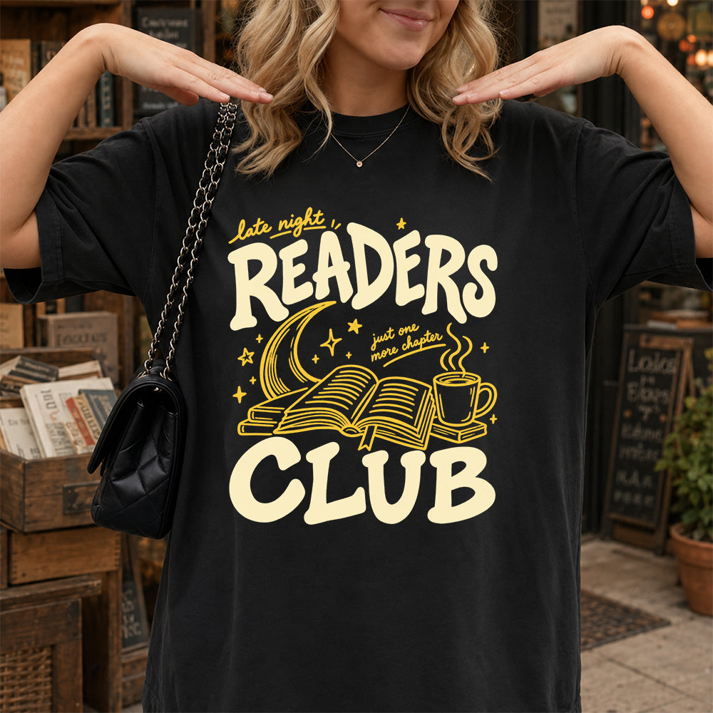 Late Night Readers Club Softstyle T-Shirt | Book Lover Gift Black