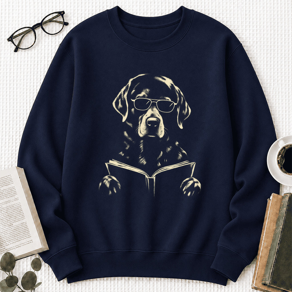 Labrador Retriever Reading Book Crewneck Sweatshirt | Reader Gift Navy