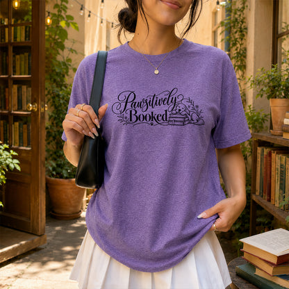 Pawsitively Booked Cotton T-Shirt | Dog Lover & Reader Gift Heather Purple