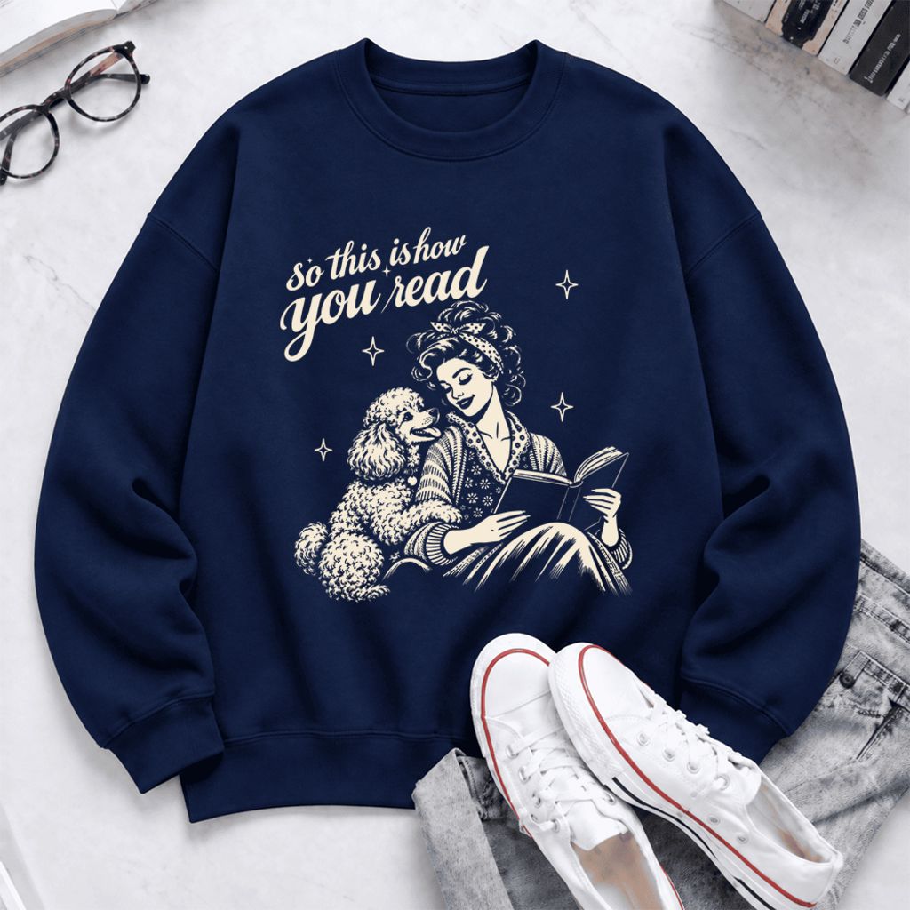 How You Read Poodle Softstyle Sweatshirt | Cozy Dog Mom Reader Gift Navy