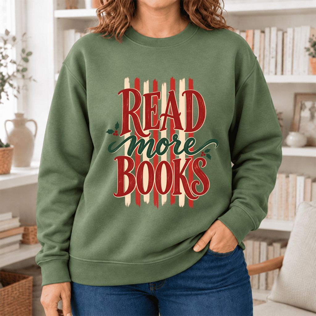 Read More Book Christmas Softstyle Sweatshirt | Christmas Book Lover Gift Military Green