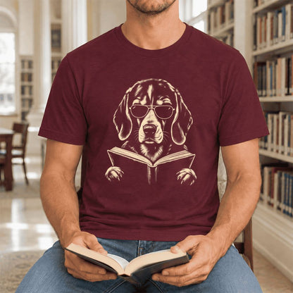 Beagle Reading Book Ultra-Soft Cotton T-Shirt | Beagle Lover Gift Maroon