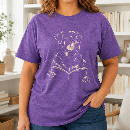 Rottweiler Reading Book Softstyle T-Shirt | Book Lover Gift Dark Heather