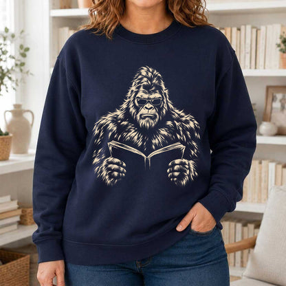 Big Foot Reading Book Crewneck Sweatshirt | Reader Gift Navy