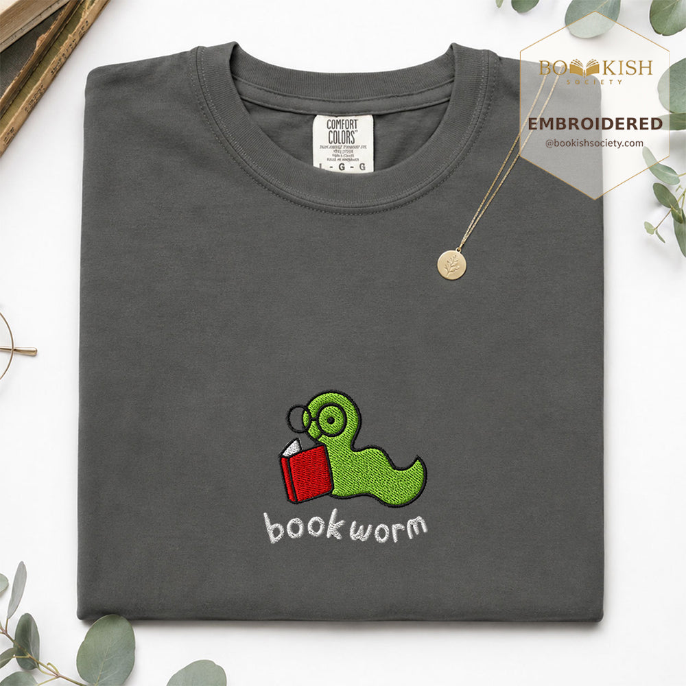 Embroidered Bookworm Comfort Color® T-shirt Book Lover Gift Pepper