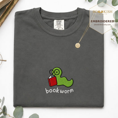 Embroidered Bookworm Comfort Color® T-shirt Book Lover Gift Pepper