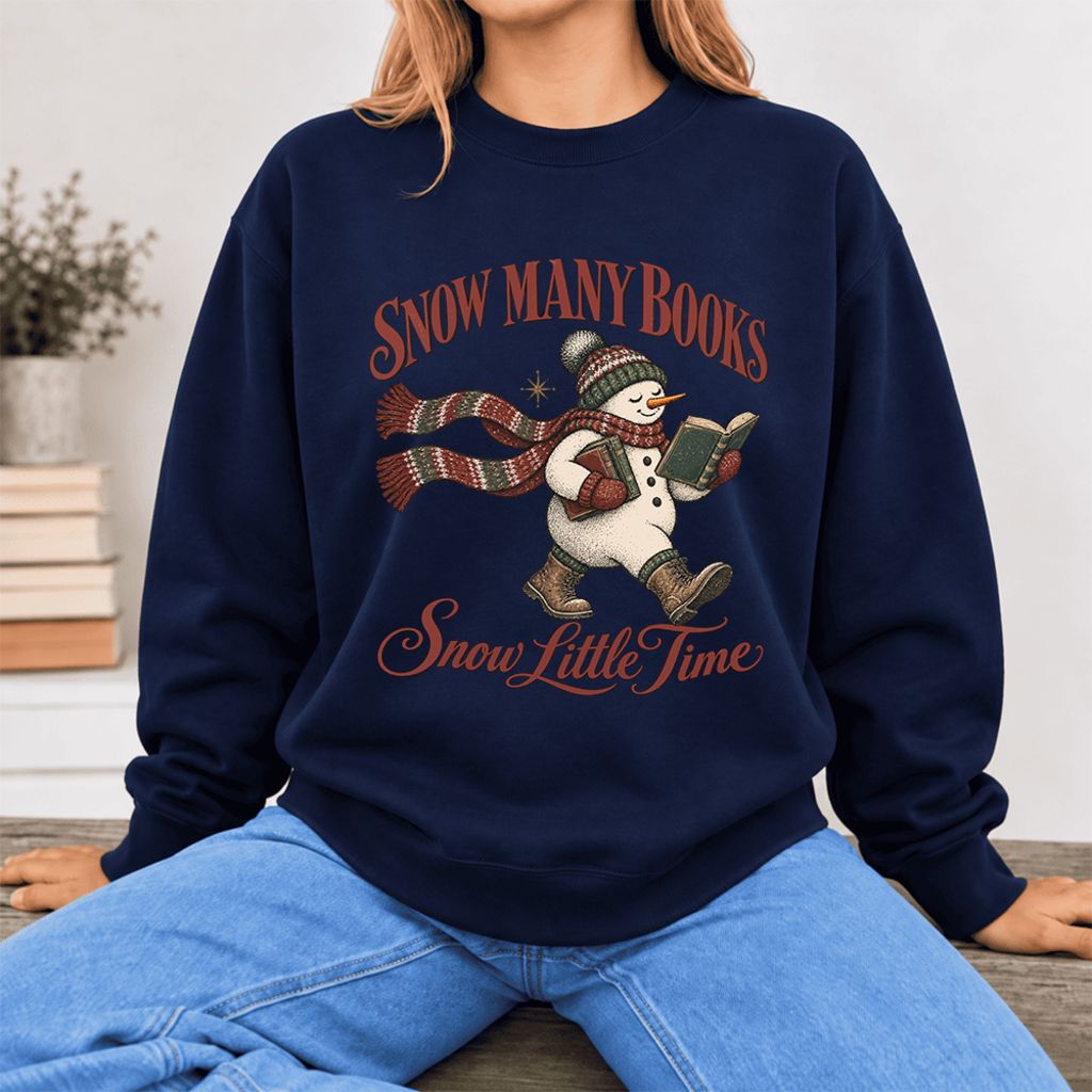 Snow Many Books Snow Little Time Softstyle Sweatshirt | Christmas Reader Gift Navy