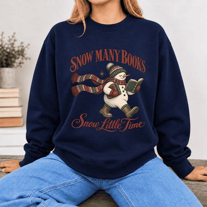Snow Many Books Snow Little Time Softstyle Sweatshirt | Christmas Reader Gift Navy