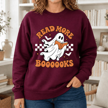 Read More Books Ghost Printed Sweatshirt | Halloween Book Lover Gift Maroon