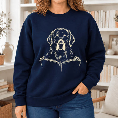 Golden Retriever Reading Book Softstyle Sweatshirt | Golden Retriever Gift Navy