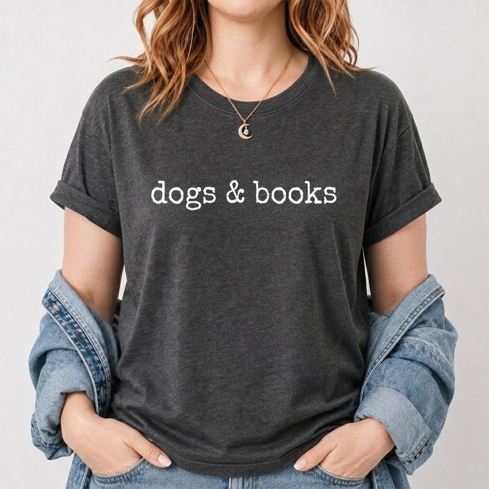 Dogs & Books Sport Cotton T-Shirt | Dog Lover & Reader Gift Dark Heather
