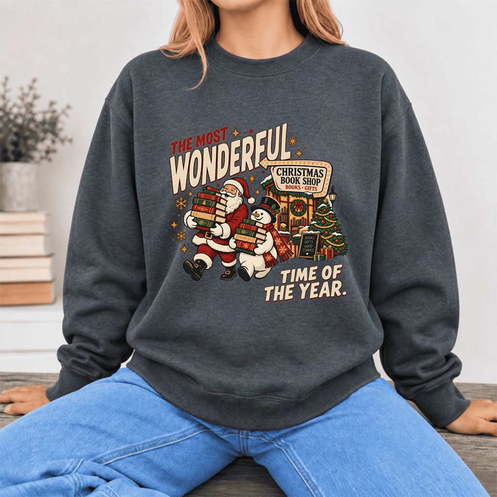 The Most Wonderful Time Softstyle Sweatshirt | Christmas Reader Gift Dark Heather