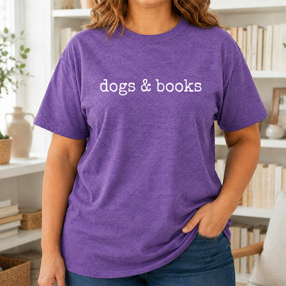 Dogs & Books Sport Cotton T-Shirt | Dog Lover & Reader Gift Heather Purple