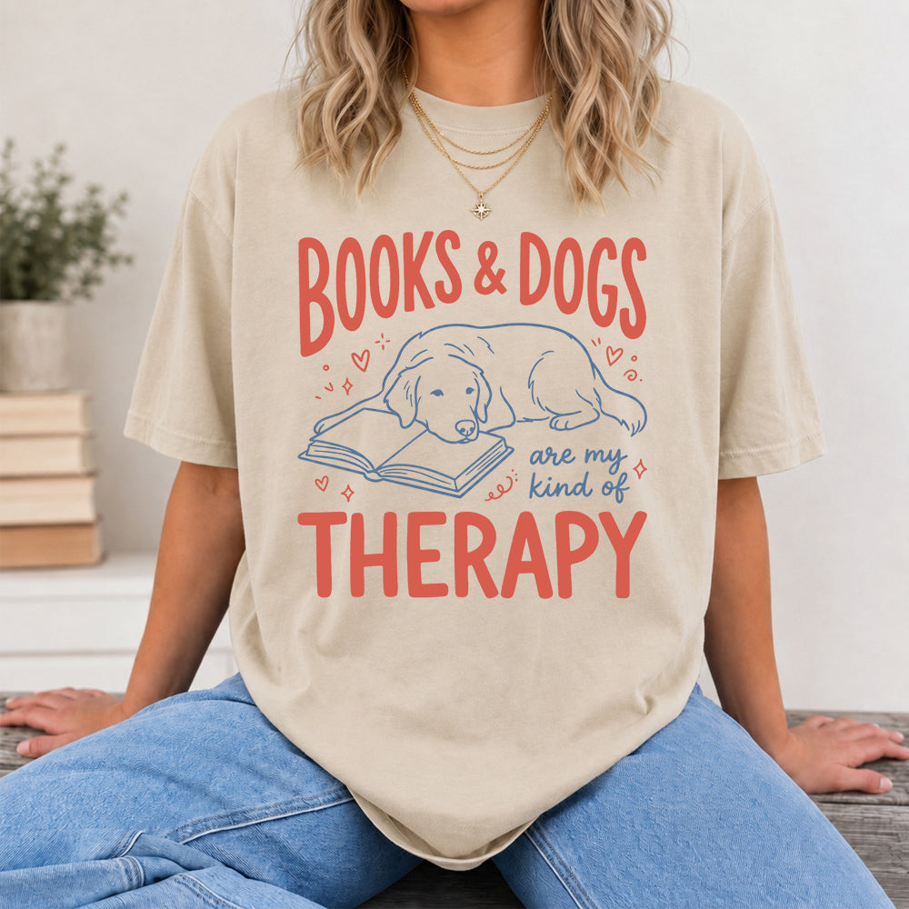 Give Me Books & Dogs Cotton T-Shirt | Dogs Lover & Reader Gift Sand