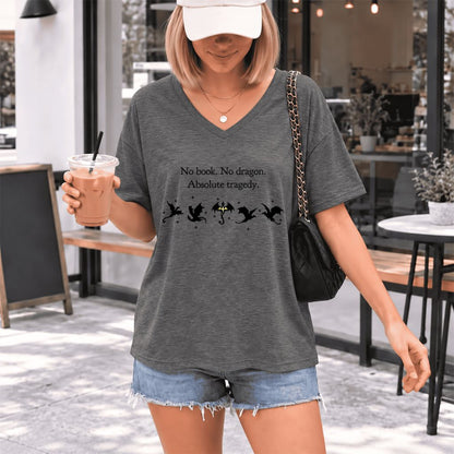 No Book, No Dragon, Absolute Tragedy Ultra-Soft V-Neck | Fantasy Book Lover Gift Deep Heather