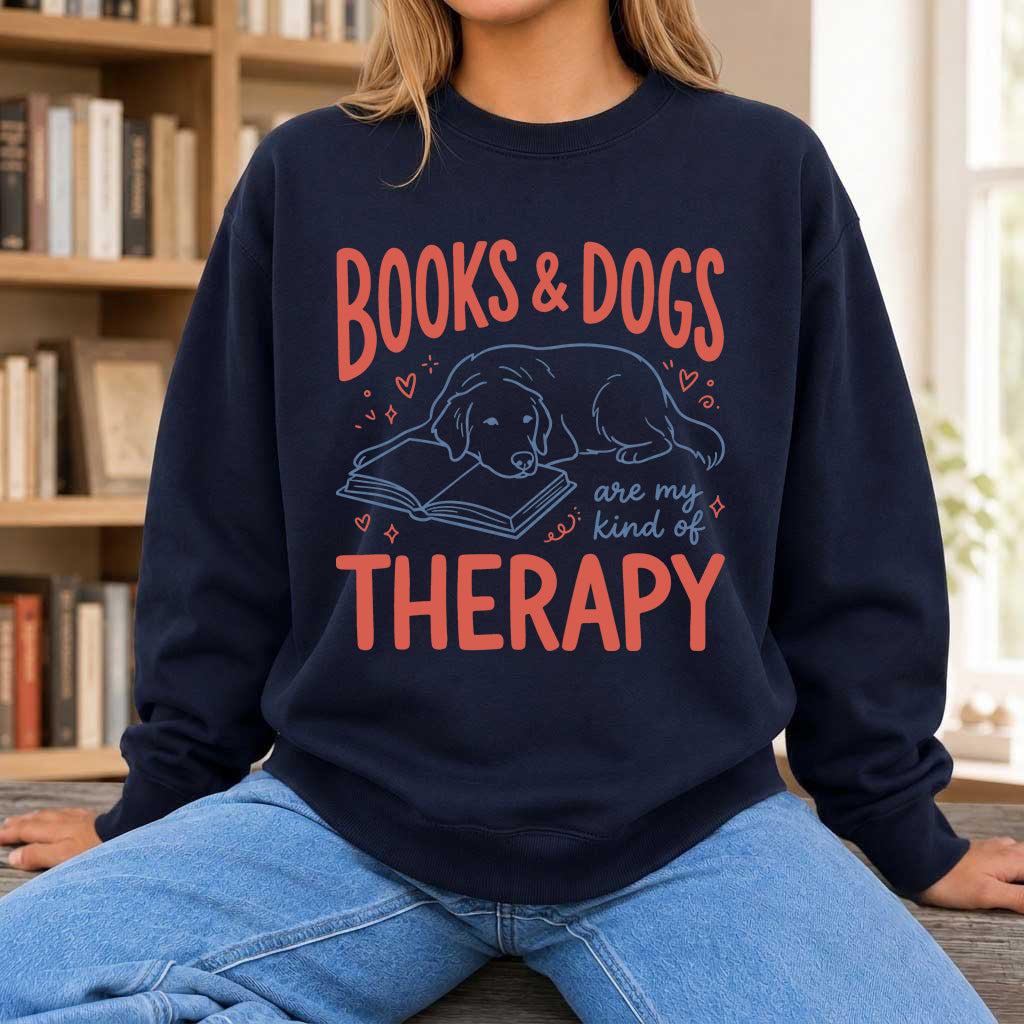 Give Me Books & Dogs Crewneck Sweatshirt | Dog Lover & Reader Gift Navy