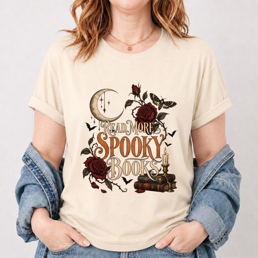 Read More Spooky Books Printed T-Shirt | Halloween Book Lover Gift Natural