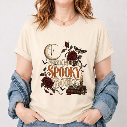 Read More Spooky Books Printed T-Shirt | Halloween Book Lover Gift Natural