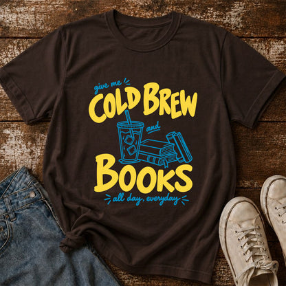 Give Me Cold Brew And Books Softstyle T-Shirt | Book Lover Gift Dark Chocolate