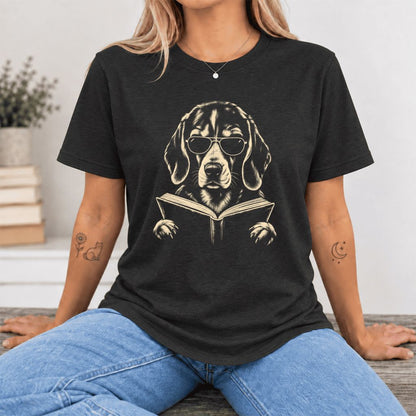 Beagle Reading Book Ultra-Soft Cotton T-Shirt | Beagle Lover Gift Black Heather