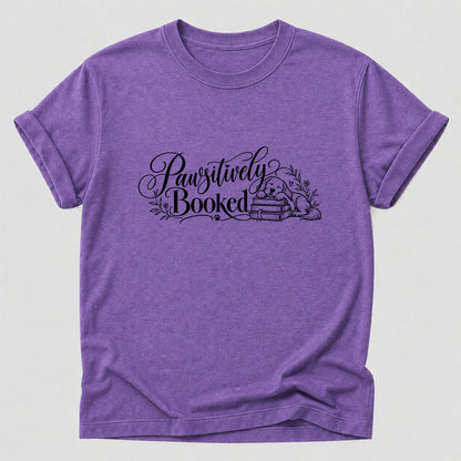 Pawsitively Booked Cotton T-Shirt | Dog Lover & Reader Gift Heather Purple