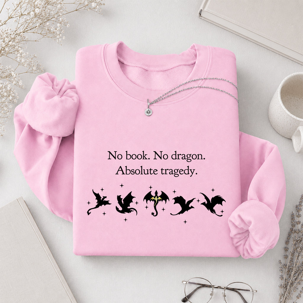 No Book No Dragon Crewneck Sweatshirt | Reader Gift Light Pink