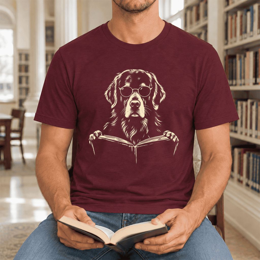 Golden Retriever Reading Book Ultra-Soft Cotton T-Shirt | Dog Mom Reader Gift Maroon