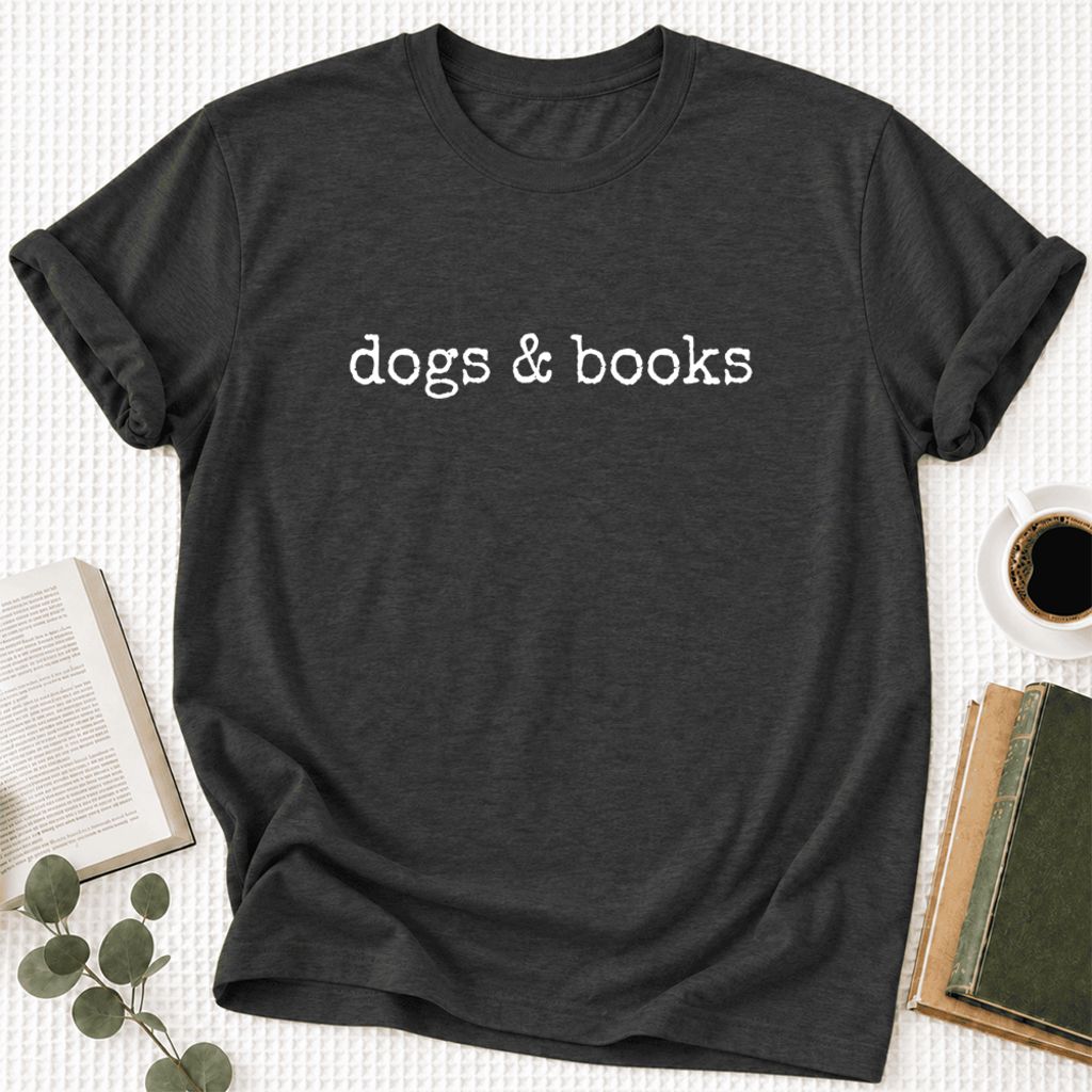Dogs & Books Ultra-Soft Cotton T-Shirt | Dog Lover & Reader Gift Dark Grey Heather