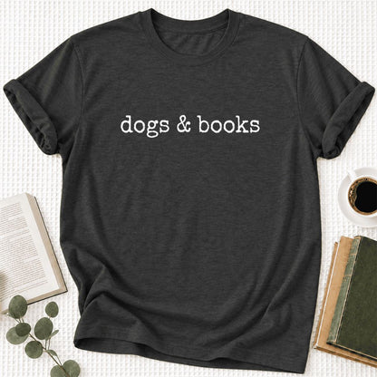 Dogs & Books Ultra-Soft Cotton T-Shirt | Dog Lover & Reader Gift Dark Grey Heather