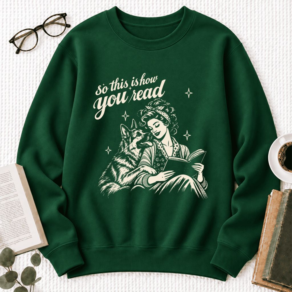 How You Read German Shepherd Softstyle Sweatshirt | Cozy Dog Mom Reader Gift Forest Green