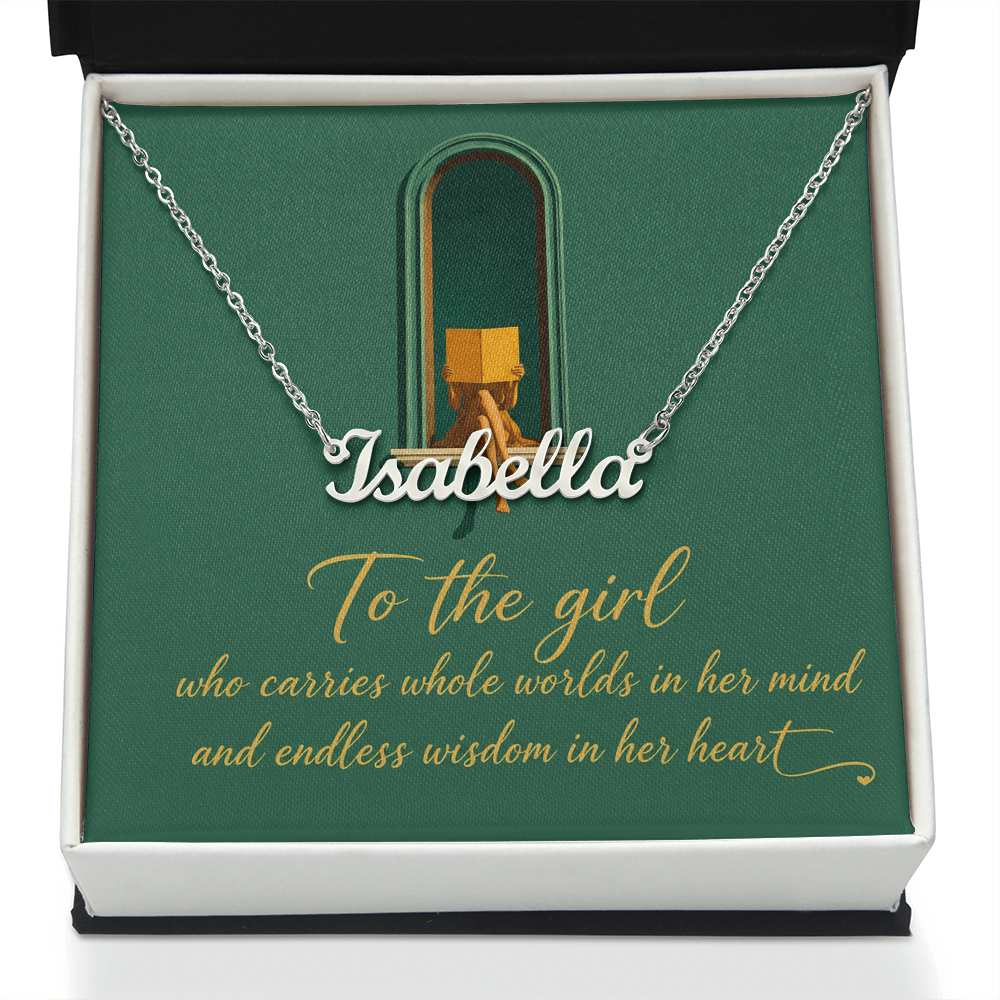 To The Girl Decorative Card And Custom Name Polished Stainless Steel Necklace With Box Book Lover Gift Font 1