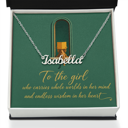 To The Girl Decorative Card And Custom Name Polished Stainless Steel Necklace With Box Book Lover Gift Font 1