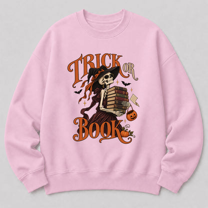 Trick Or Book Printed Sweatshirt | Halloween Book Lover Gift Light Pink
