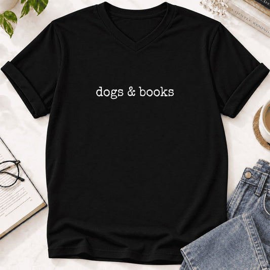 Dogs & Books Ultra-Soft V-Neck | Dog Lover & Reader Gift Black