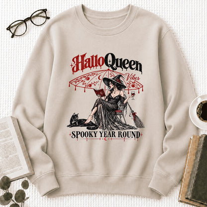 Halloqueen Spooky Year Round Printed Sweatshirt | Spooky Book Lover Gift Sand
