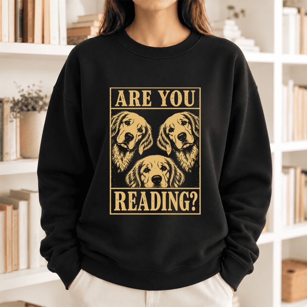 Are You Reading Golden Retriever Softstyle Sweatshirt | Dog Mom Reader Gift Black