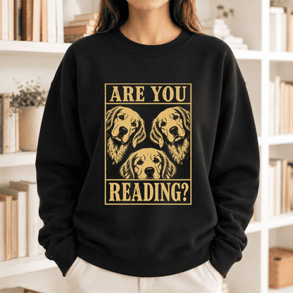 Are You Reading Golden Retriever Softstyle Sweatshirt | Dog Mom Reader Gift Black