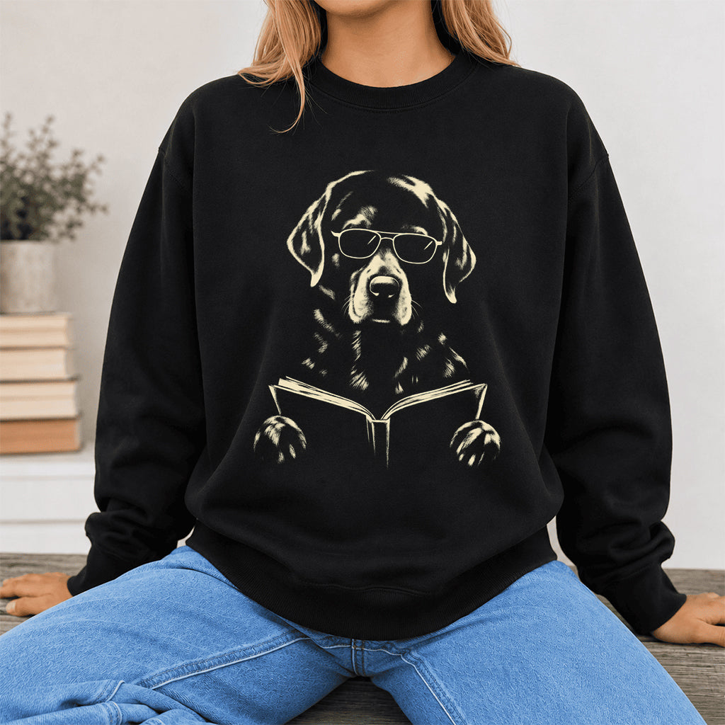 Labrador Retriever Reading Book Crewneck Sweatshirt | Reader Gift Black