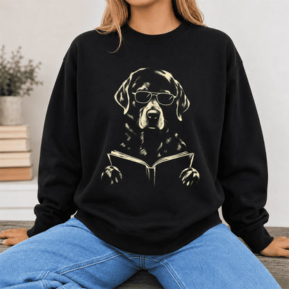 Labrador Retriever Reading Book Crewneck Sweatshirt | Reader Gift Black