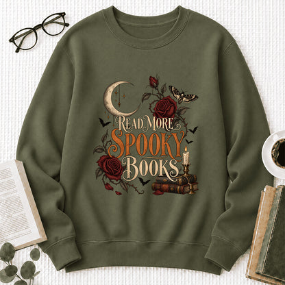 Read More Spooky Books Printed Sweatshirt | Halloween Book Lover Gift Military Green