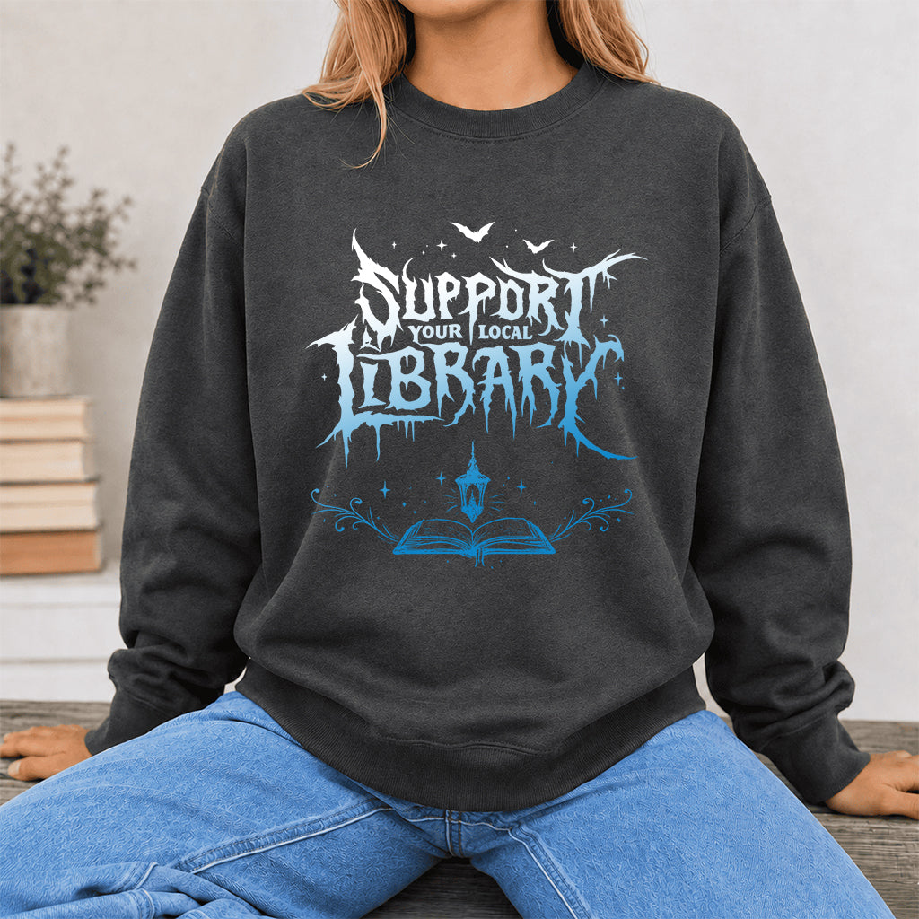 Support Your Local Library Crewneck Sweatshirt | Librarian Gift Dark Heather